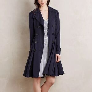 dRA Anthropologie Fayette Navy Double Breasted Trench Coat Size Small